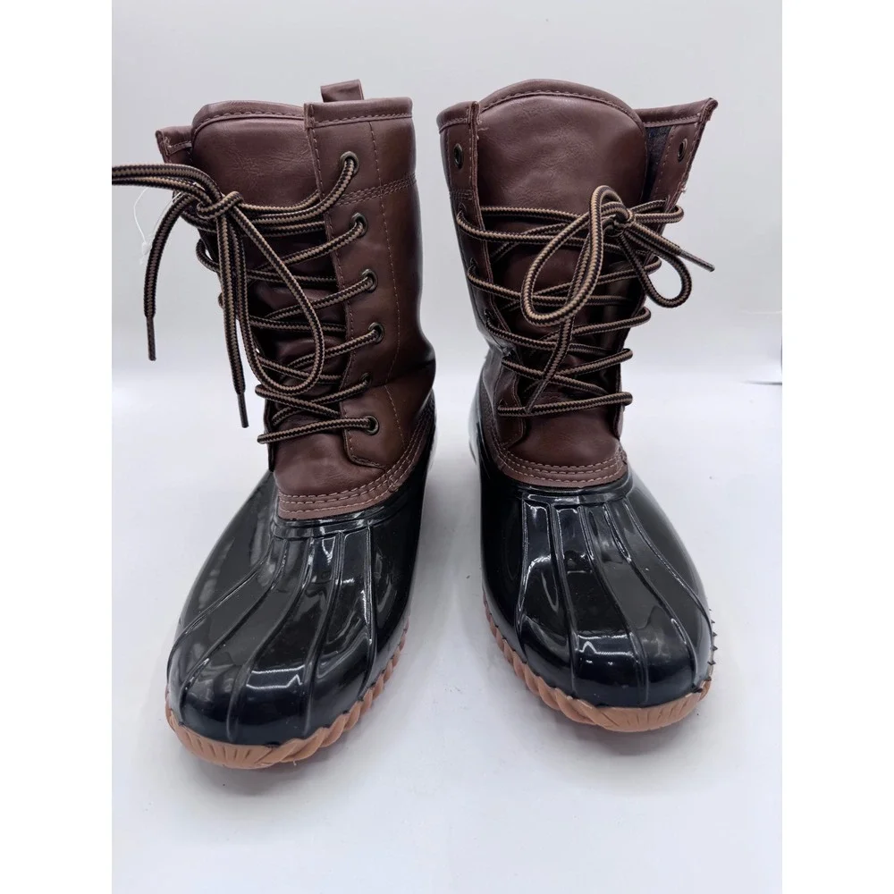 Sporto 8M Black Brown Duck Boots Women Ariel Lace Up Winter‎ Rain